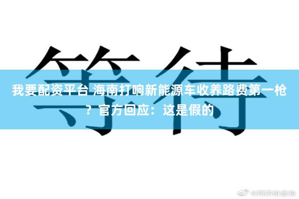 我要配资平台 海南打响新能源车收养路费第一枪？官方回应：这是假的