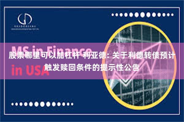 股票哪里可以加杠杆 利亚德: 关于利德转债预计触发赎回条件的提示性公告